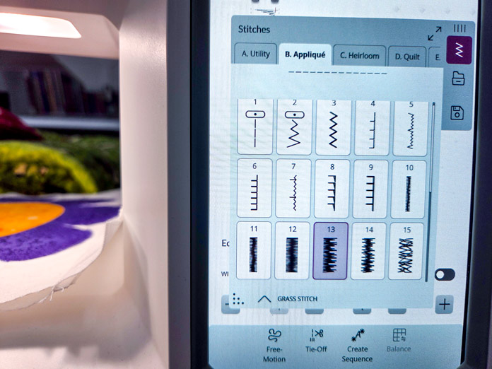 A screen on a computerized sewing machine