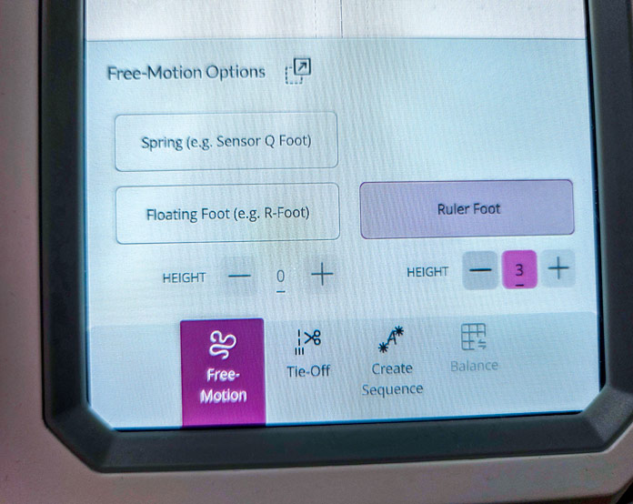 A screen on a computerized sewing machine