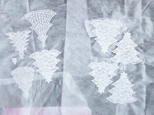 White lace ornaments; Gütermann cotton thread