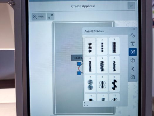 A screen on a computerized embroidery machine