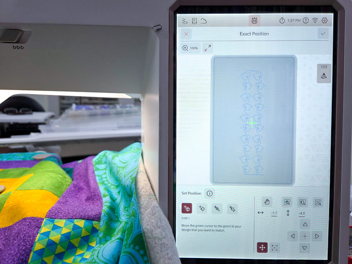 A screen on a computerized embroidery machine; Creativate Embroidery Software