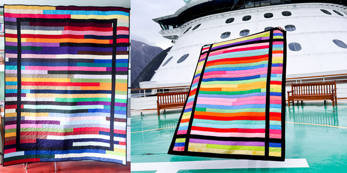 Two quilts with black borders.