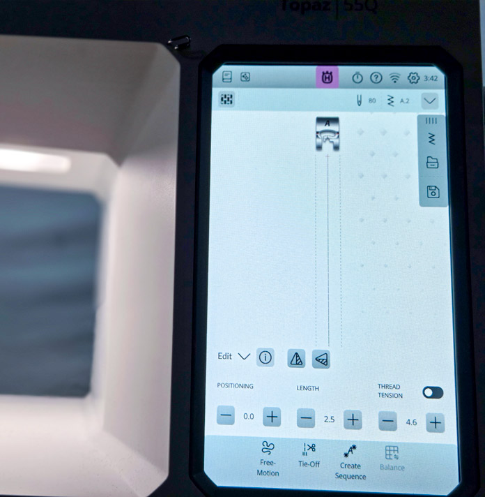 A screen on a computerized sewing machine