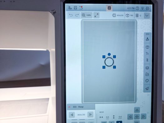 A screen on a computerized embroidery machine