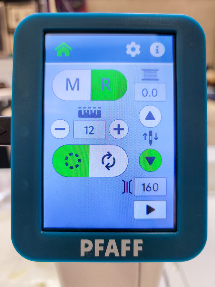 The control screen on a sit-down quilting machine; PFAFF powerquilter 1600