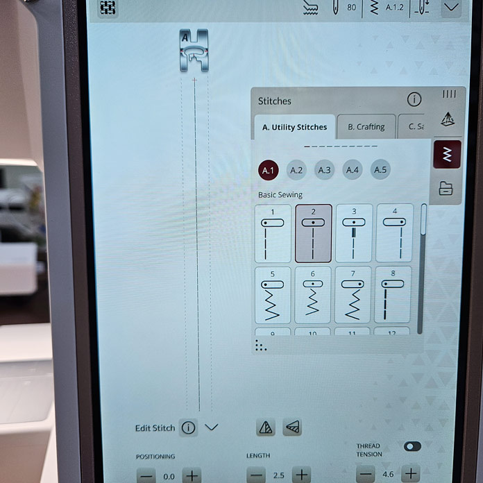 A screen on a computerized sewing machine