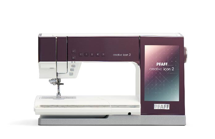 A purple model of the PFAFF creative icon 2 capacitive touch screen