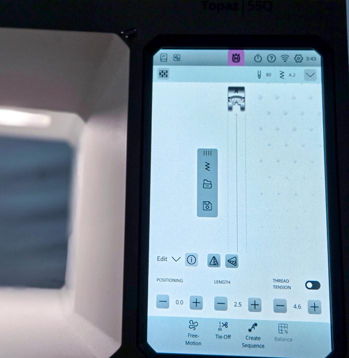 A screen on a computerized sewing machine