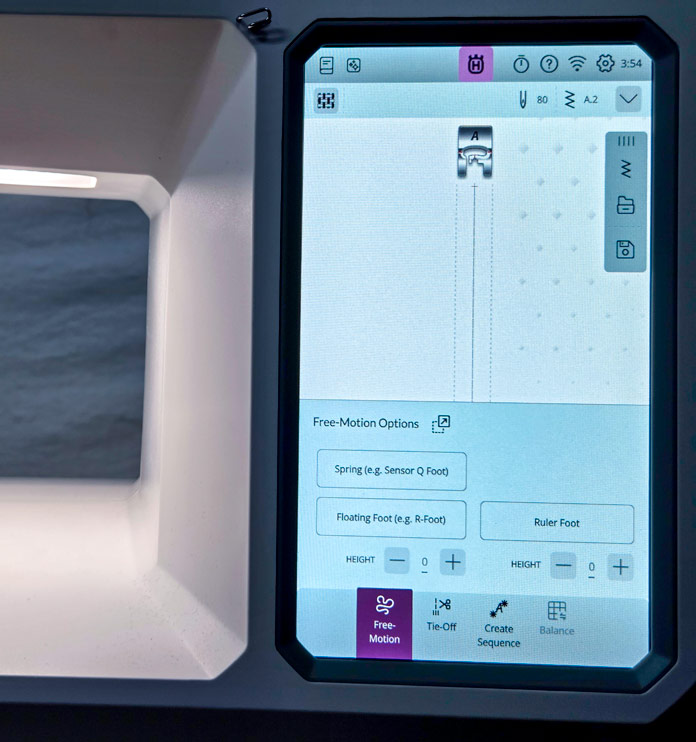 A screen on a computerized sewing machine