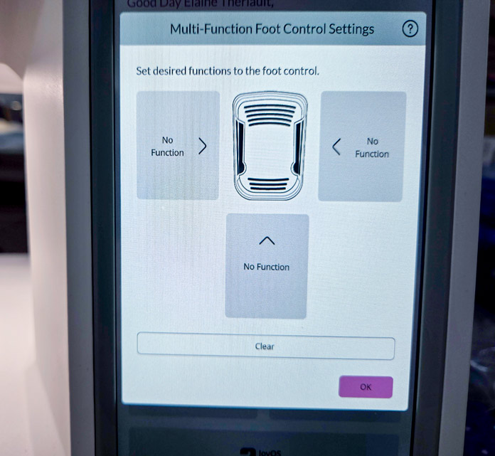 A pop-up menu on the screen of a computerized sewing machine