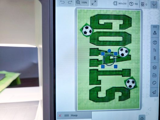 A screen on a computerized embroidery machine