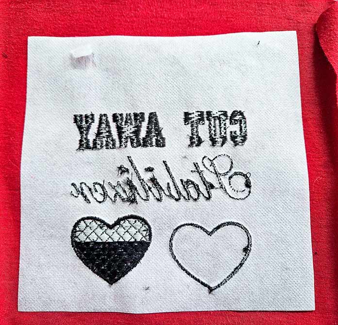 White stabilizer on red fabric