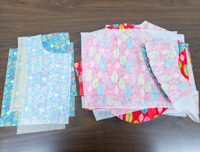 Pieces of blue and red fabric