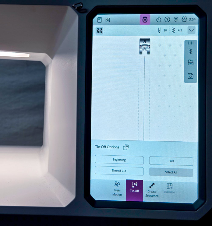 A screen on a computerized sewing machine