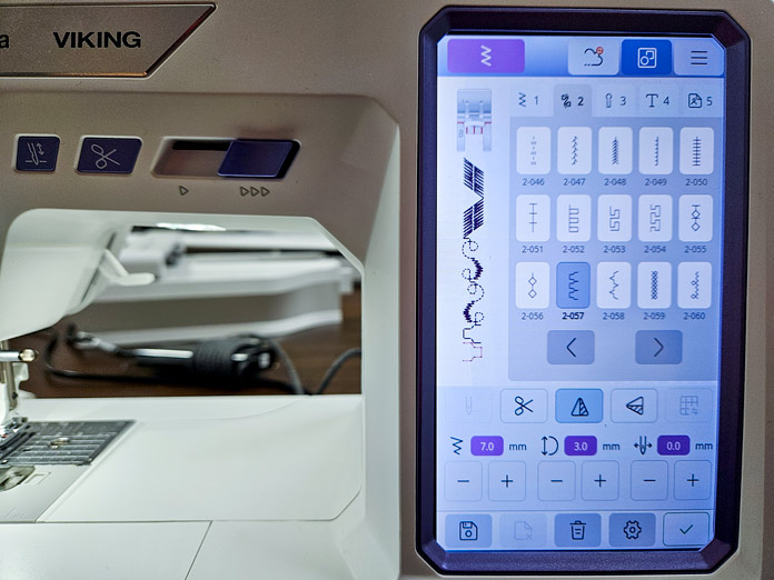 A screen on a computerized sewing machine on the Husqvarna VIKING Designer Quartz 29