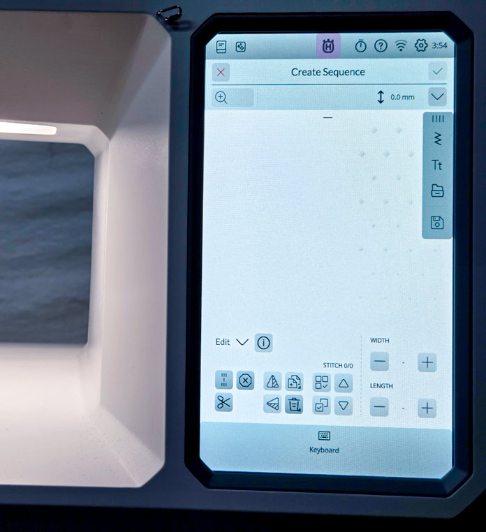A screen on a computerized sewing machine