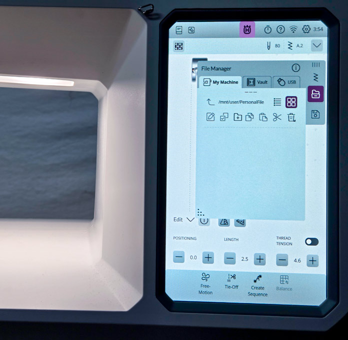 A screen on a computerized sewing machine