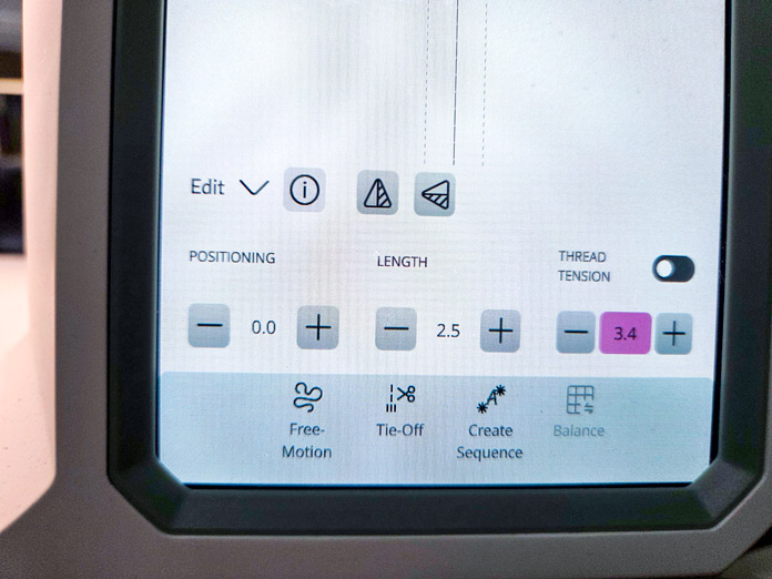 A screen on a computerized sewing machine