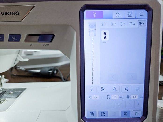 A screen on a computerized sewing machine; Husqvarna VIKING Designer Quartz 29