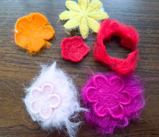 Five felted flowers 