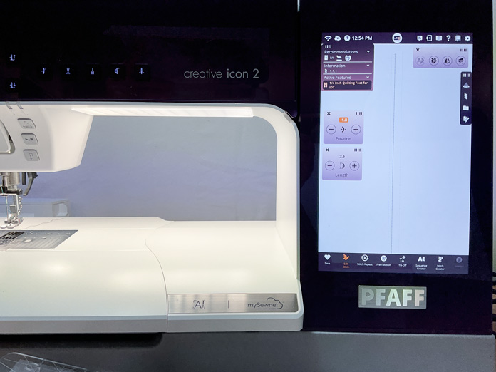 Computer screen on the PFAFF creative icon 2 sewing machine
