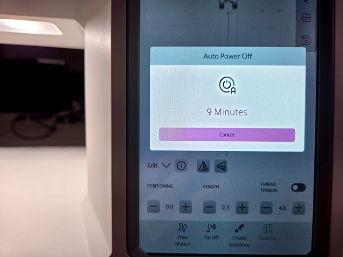 A screen on a computerized sewing machine