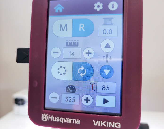 The touch screen on a stationary quilting machine; Husqvarna Viking PLATINUM™ Q160