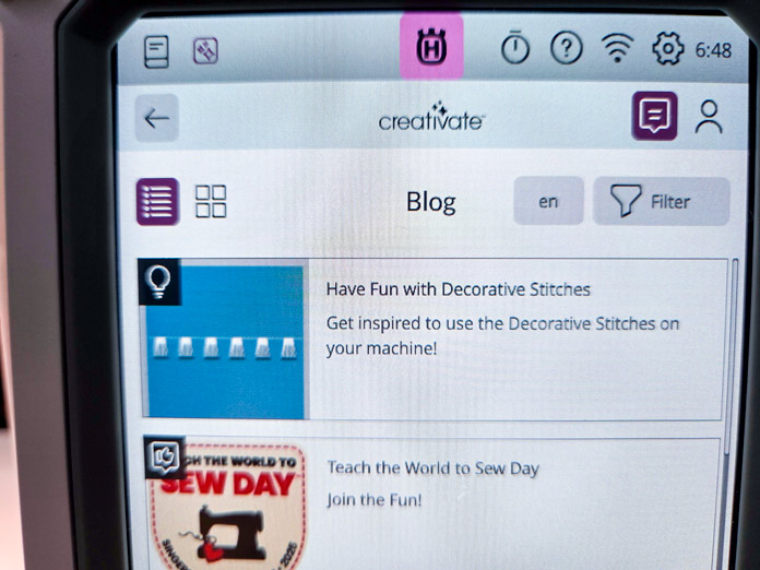 A screen on a computerized sewing machine