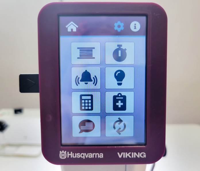 A touch screen for a stationary quilting machine; Husqvarna Viking PLATINUM™ Q160