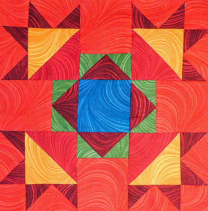 Block 6 in the Spectrum QAL 2020 quilt design was constructed using fabrics from the Wave Texture by Benartex for the Spectrum QAL 2020. 