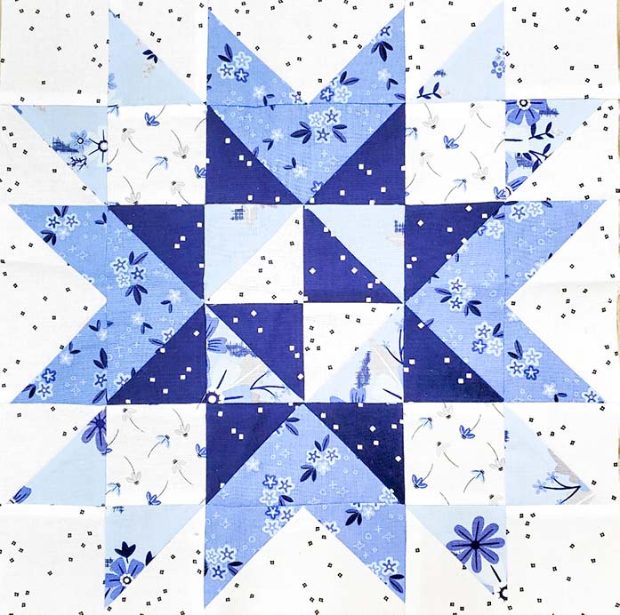 A blue and white quilt block with Blue Stitch fabrics by Riley Blake Designs