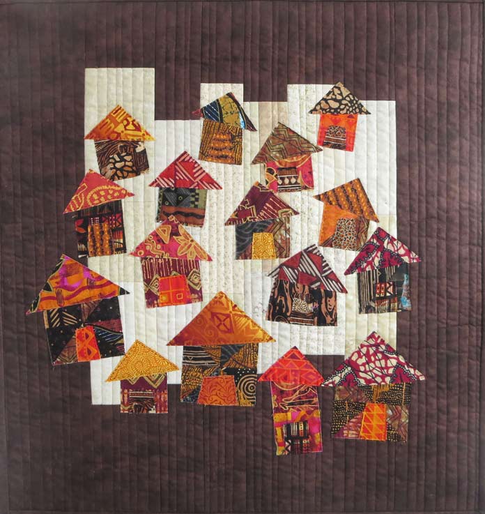 Raw edge appliqued house quilt. Brother Innov-ís BQ3050 sewing and quilting machine, Brother SA186 Metal Open-Toe Foot, Brother SA204C Dual-Feed Stitch-in-the-Ditch Foot, Brother SA195 MuVit Open-Toe Dual-Feed Foot