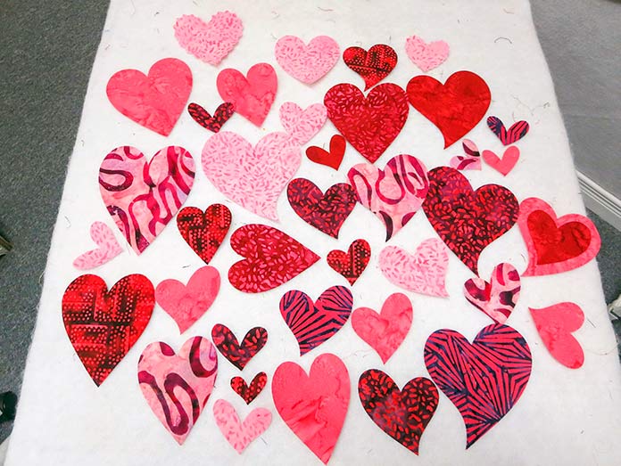 Lots of heart shapes – all perfectly cut on the Brother SDX225; Brother ScanNCut SDX225, Brother BQ3050 sewing machine, Brother brayer, Brother spatula, Brother standard tack cutting mat