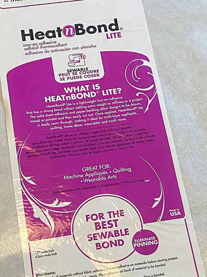 HeatnBond Lite is specially formulated for securing light to medium weight fabric pieces onto other fabric surfaces. Mary Ellen’s Best Press, HeatnBond Lite Iron-On Adhesive Sheets, Olfa 5" Stainless Steel Serrated Edge Scissors, Heirloom Non-Stick Teflon Applique Mat, Oliso M2Pro Mini Project Iron.