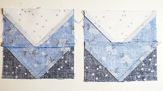 The back of the flying geese units; Blue Stitch fabrics by Riley Blake Designs