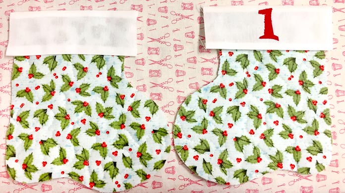 Front and back cuffs, sewn ¼″ from edge and flipped to the right side and pressed, fabric: Northcott ColorWorks & Holiday Collections, numbers: Duo Tip Fabric Marker