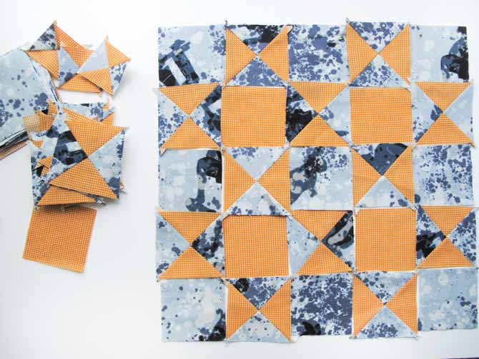 A variation of the checkerboard quilt block, this is a 10" quilt block with a lot more interest, using QSTs.