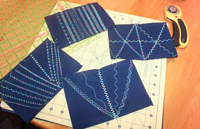 Four Postcard Fronts Ready to Trim..all of them with Quilting Stitches