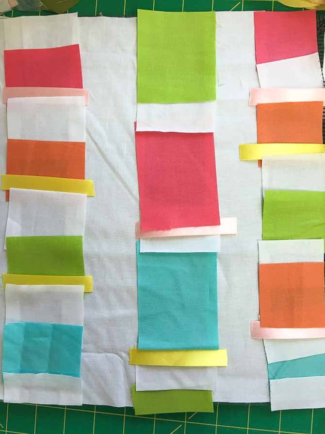 Insert strips of ribbon randomly between fabric.