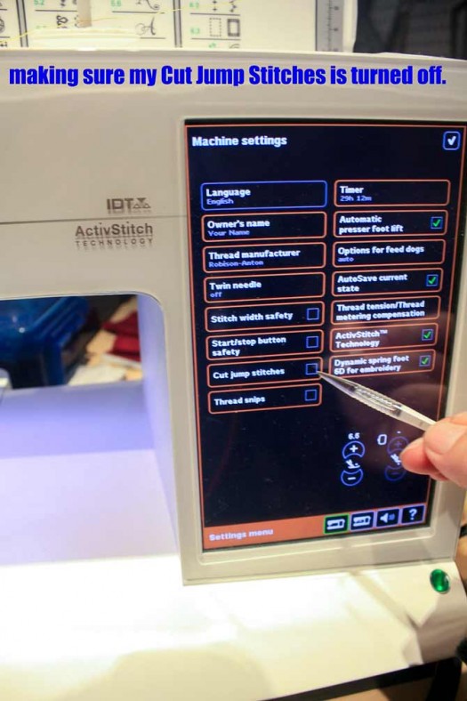 Turning off the Cut Jump Stitch command