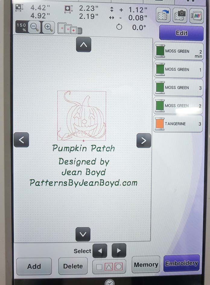 LCD screen showing the label ready to be stitched