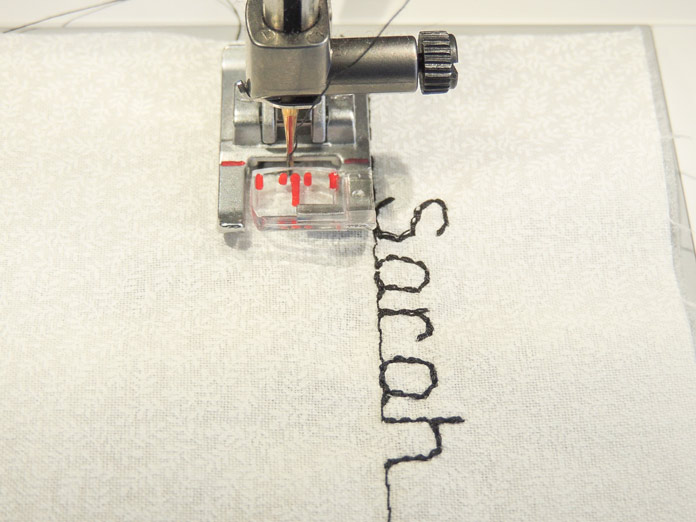 It's easy to line up the rows of fonts using the presser foot as a guide using the NEW PFAFF quilt expression 720.