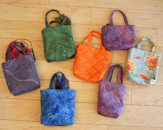 A sampling of my new quilted bags for my knitting projects.