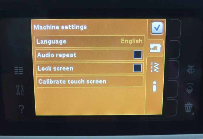 Machine settings menu Color Touch Screen Performance 5.2