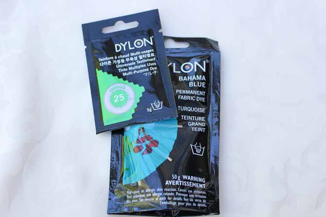 Samples of packages of Dylon Multi-Purpose and Permanent Fabric Dyes.