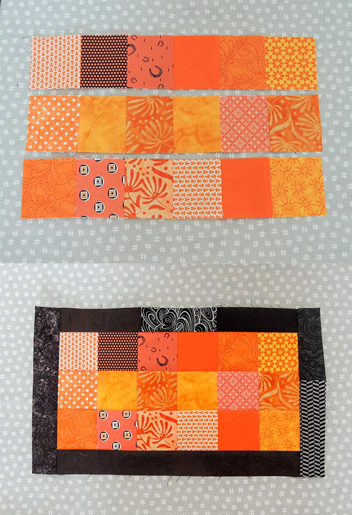 Black inner borders sewn to the center patch.