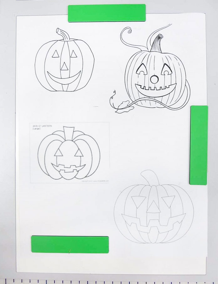 Jack-o-lantern designs from coloring book pages downloaded from the internet