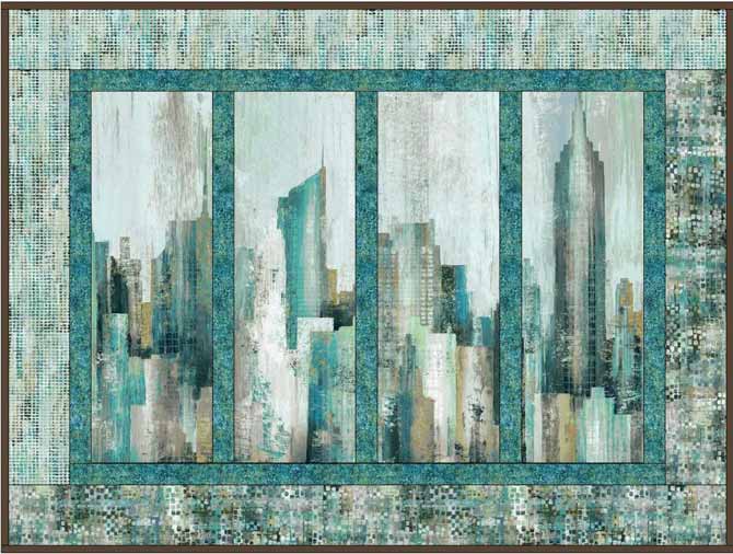 A second version of a quilt design created in EQ using Northcott's City Scene panel.
