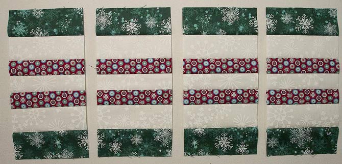 Easy quilt block rectangles cut from strip set
