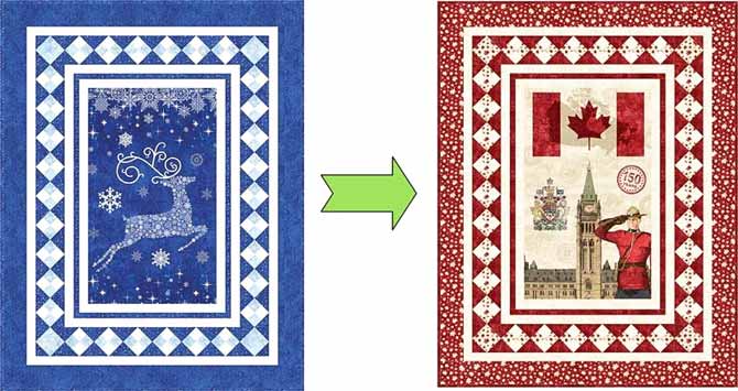 Changing the Reindeer Sparkle quilt into a Canadian Sesquicentennial quilt